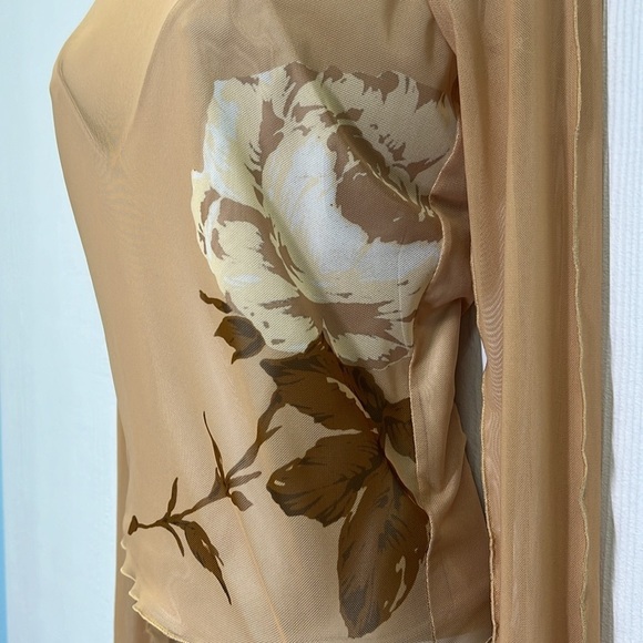 Zara - Floral Mesh Sand Color Long Sleeve With Tank Underneath Blouse Size Small - Picture 6 of 11